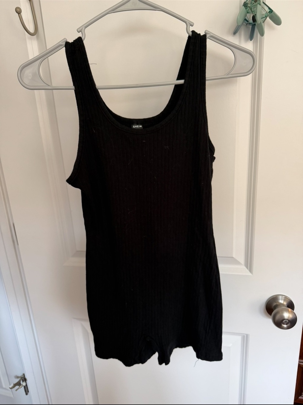 SHEIN Black Ribbed Tank Romper - Sleeveless One-Piece